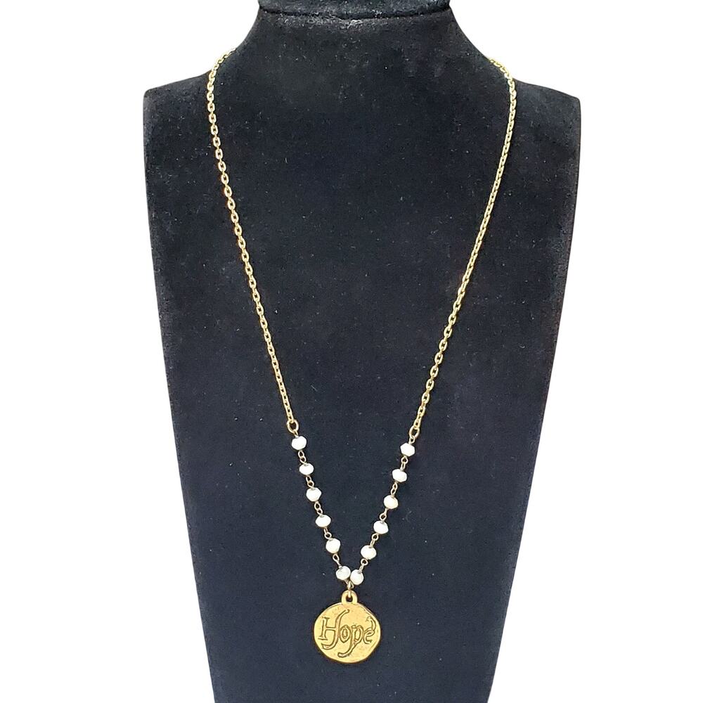Dove Hope Spiritual Gold Tone Beaded Signed 18" Religious Religion